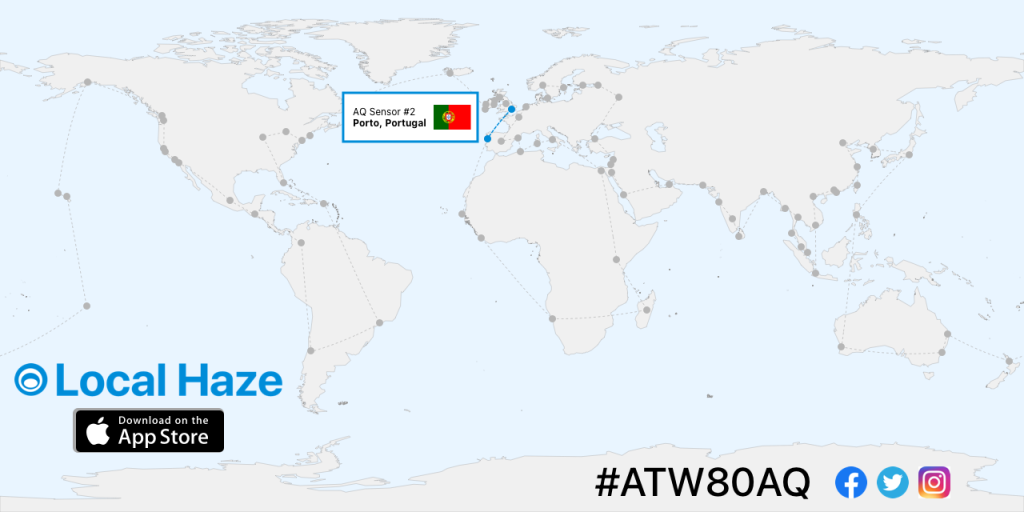 Locations for Around the World Through 80 AQI sensors (guided by Local Haze). Stop #2, Porto.
