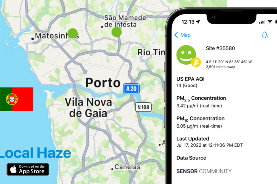 Porto map with Local Haze sensor reading