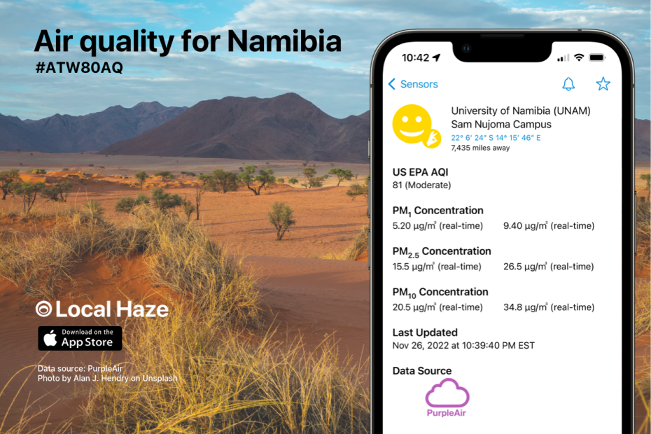 Air quality for Namibia. Photo by Alan J. Hendry on Unsplash