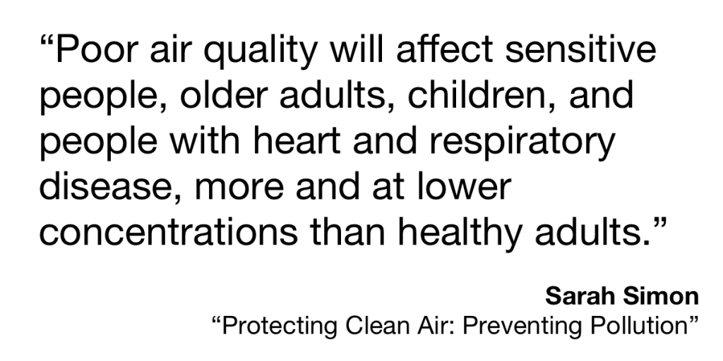 Quote from book on air quality by Sarah Simon