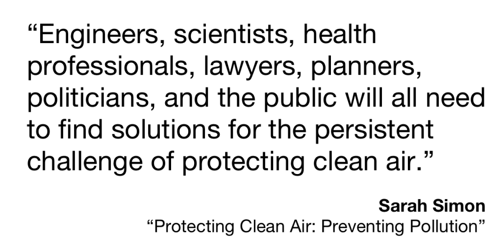 Quote from book on air quality by Sarah Simon